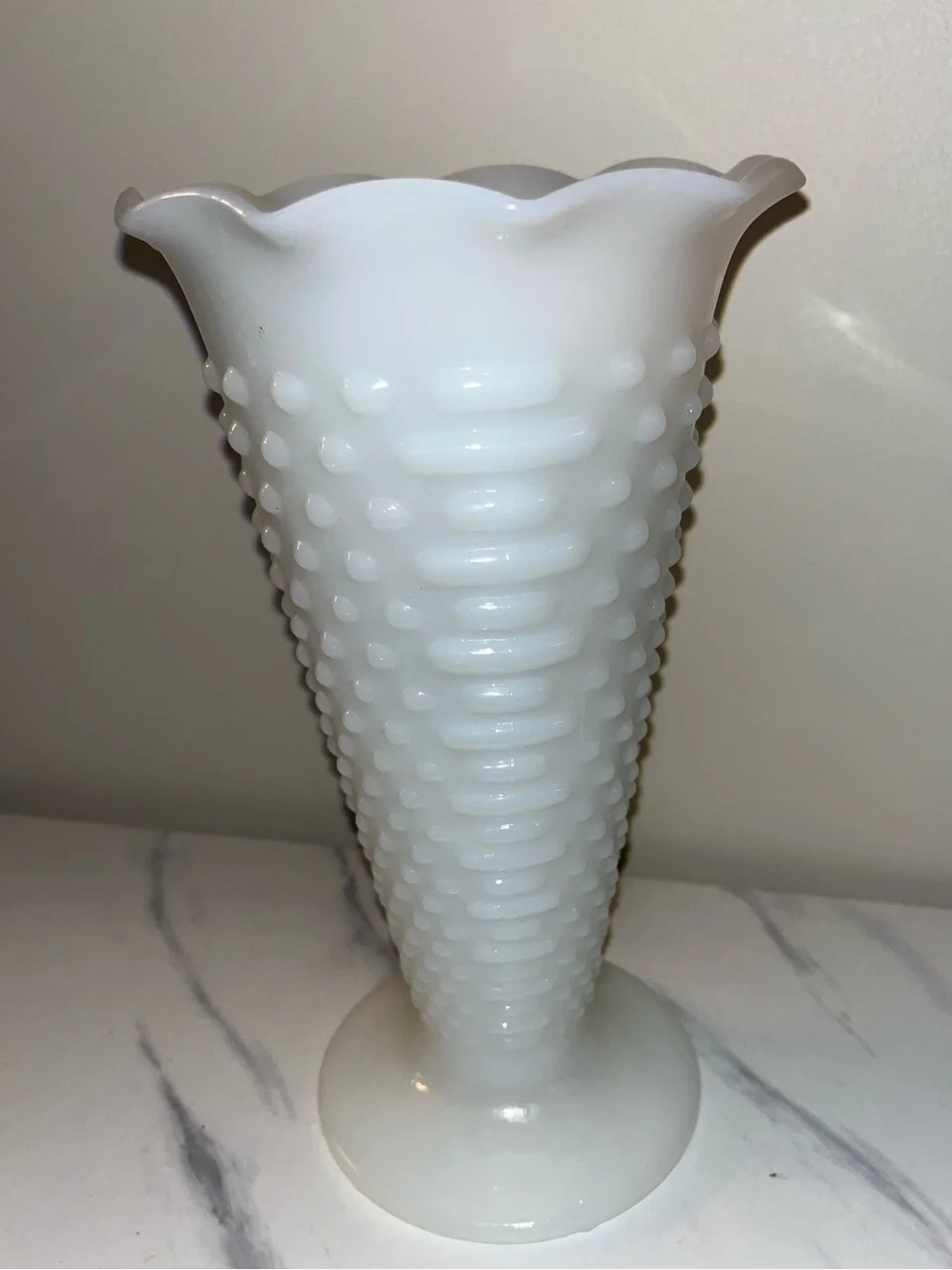 Anchor Hocking White Hobnail Milk Glass Flower Vase 9.5in VTG MCM EUC
